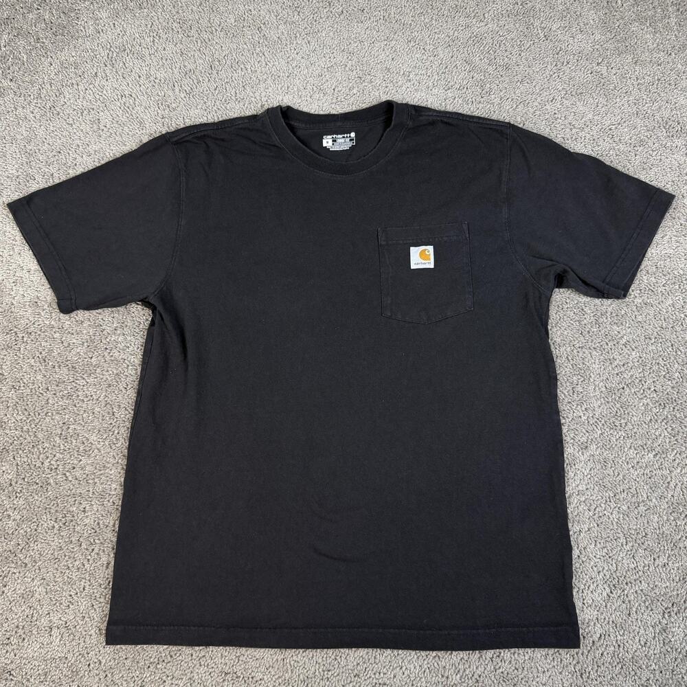 Carhartt Shirt Mens M Black Pocket Logo Loose Fit Crew Neck Jersey Tagless
